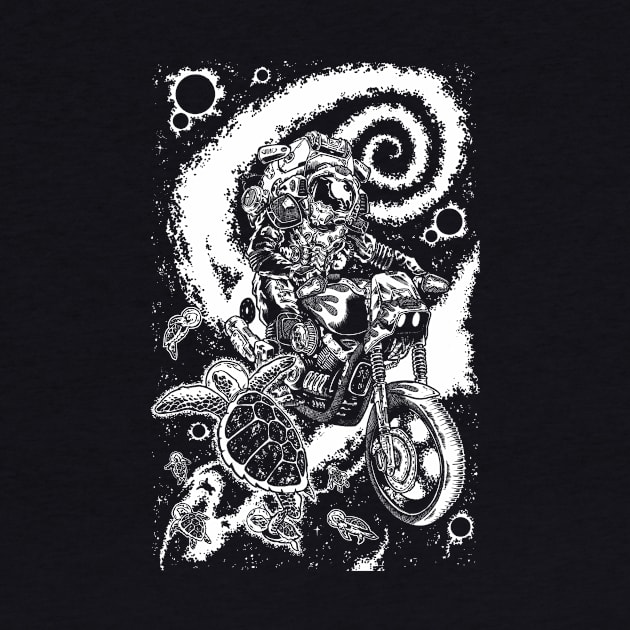 Into the Void Astronaut space turtles psychedelic motorcycle stars by JonathanGrimmArt